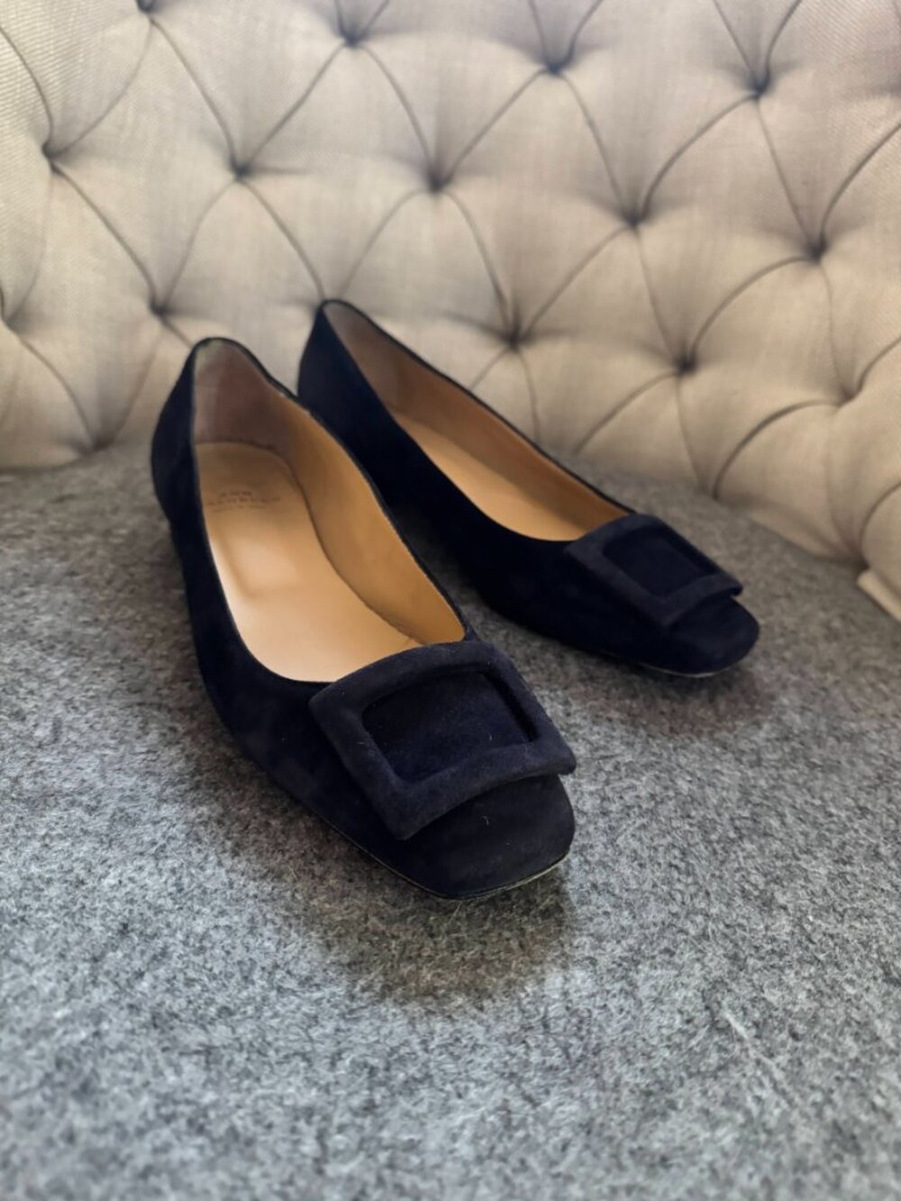 Ann Mashburn Buckle Shoe in Navy Suede